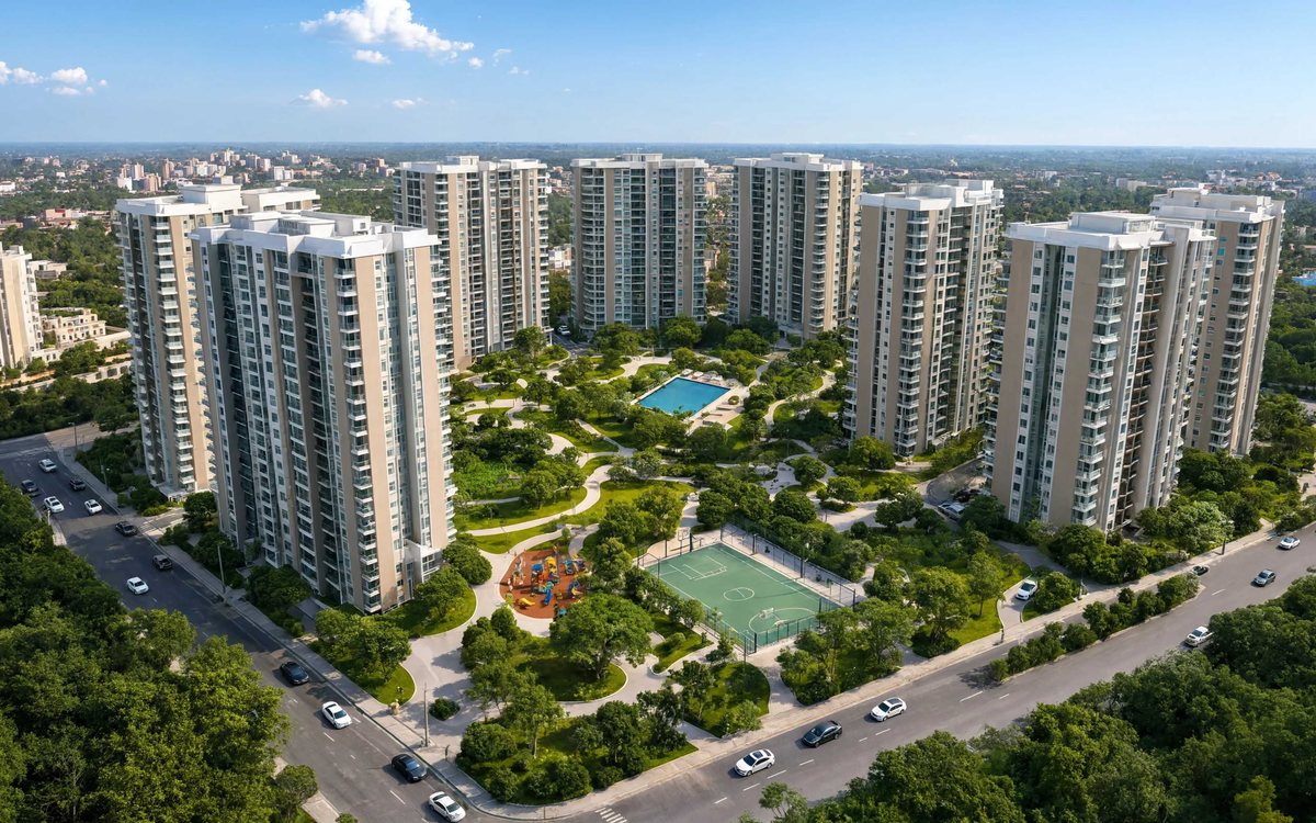 Aerial view of the Nikoo Homes 9 township at KIADB Bagalur